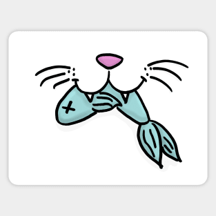 Cat Mouth With Fish (White) Sticker